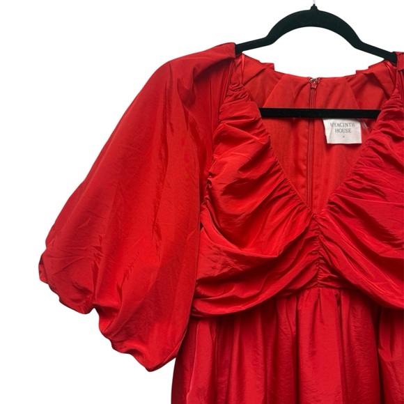 Hyacinth House Red Puff Sleeve Mini Dress - Courtney Shirred Bodice - Picture 4 of 7